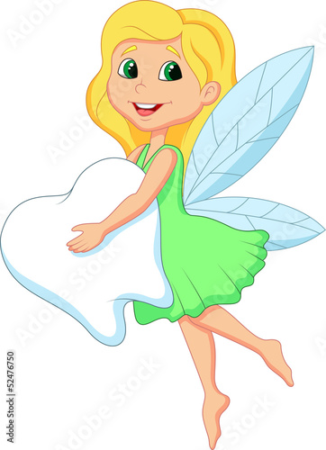 Illustration of a cute Tooth Fairy flying with Tooth