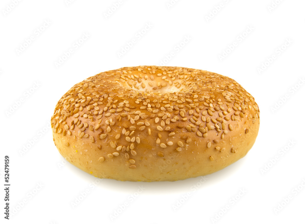 Sesame Seed Bagel Isolated on White Background