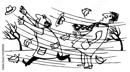 Two men during a strong wind