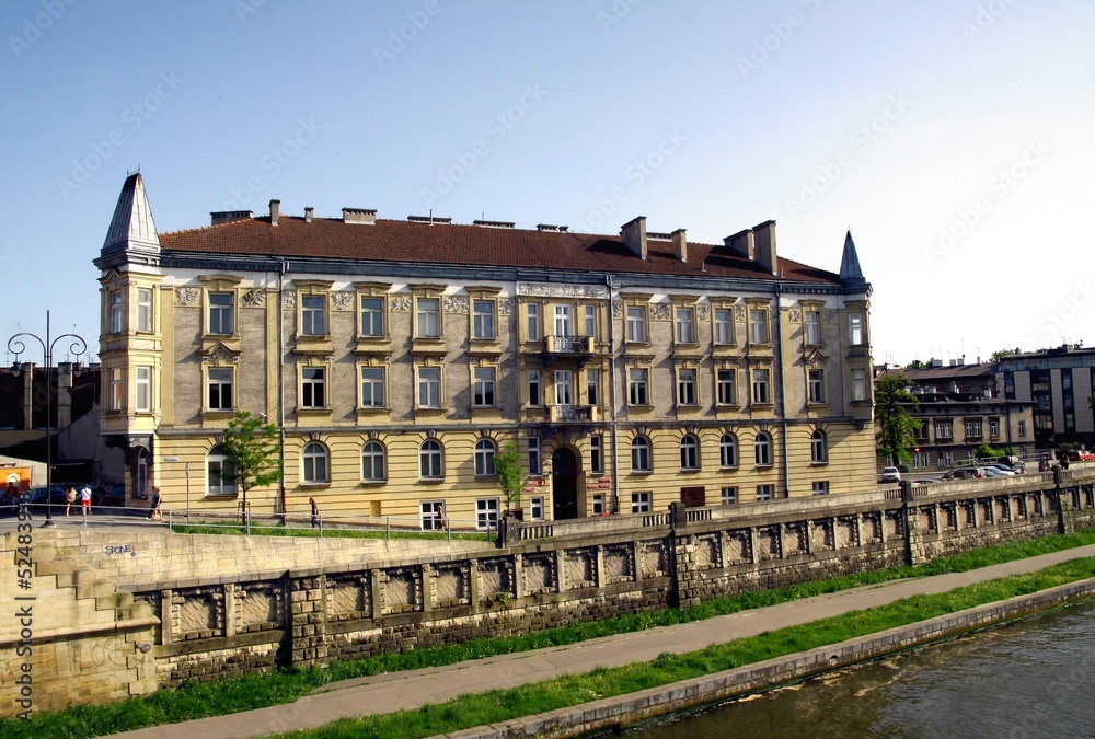 old,big building in Krakow near Vistula river