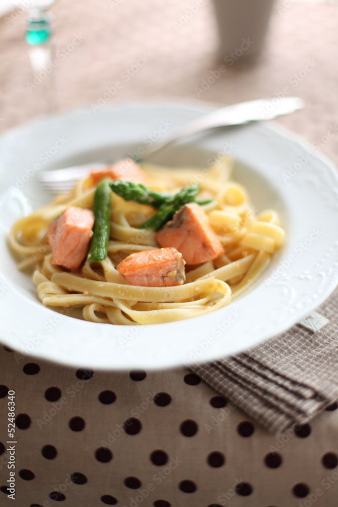 italian cuisine, salmon and asparagus fettuccine italian cuisine, salmon and asparagus fettuccine