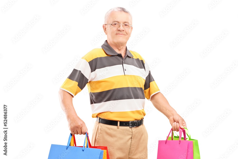 Middle aged gentleman with shopping bags Middle aged gentleman with shopping bags