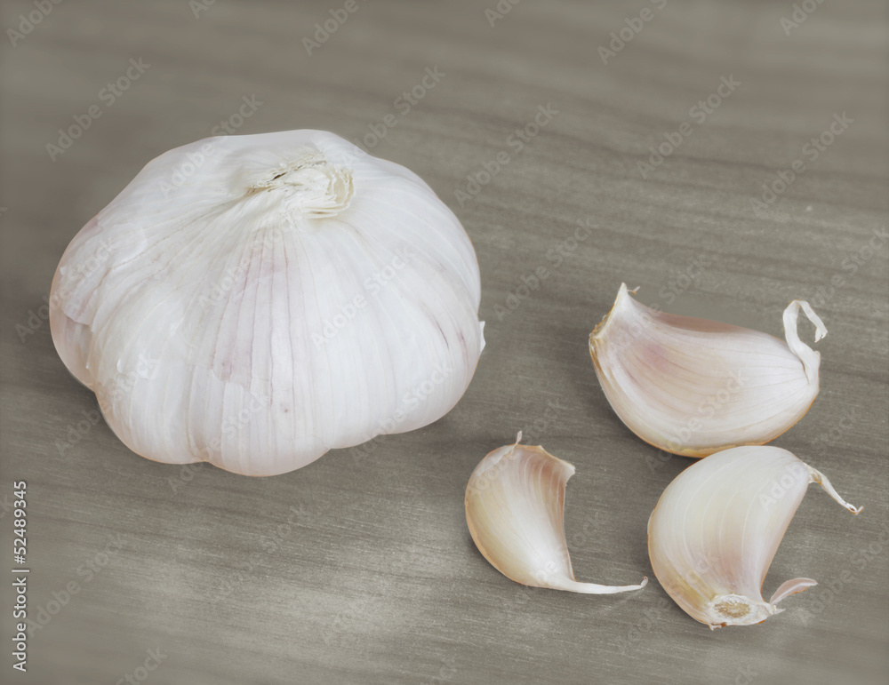 Garlic on a wood Garlic on a wood