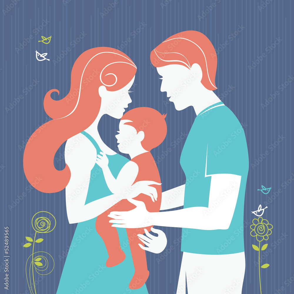 Family. Silhouette of parents with baby girl Family. Silhouette of parents with baby girl