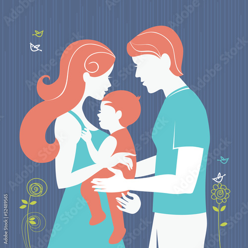 Family. Silhouette of parents with baby girl