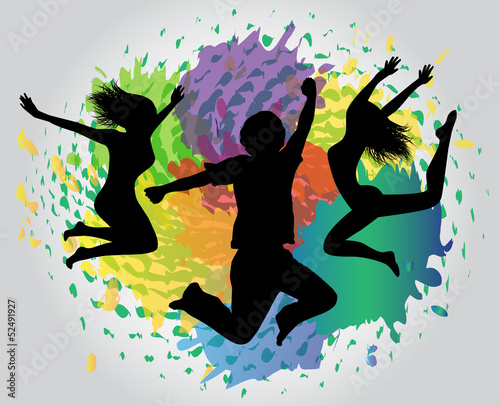 jumping silhouettes against splashes