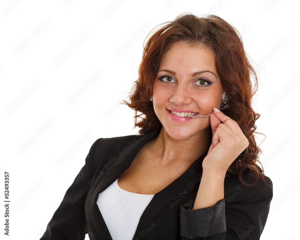 Happy business woman with headset.