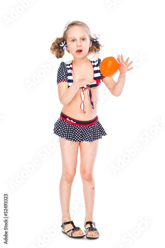 small and beautiful girl with orange