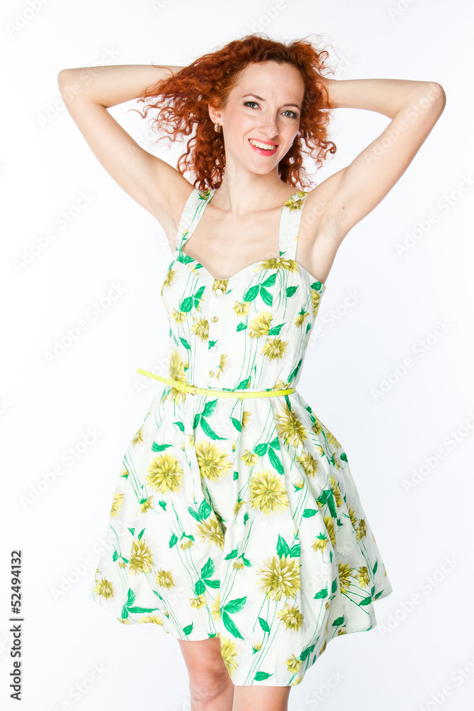 beautiful and young woman on an isolated white background