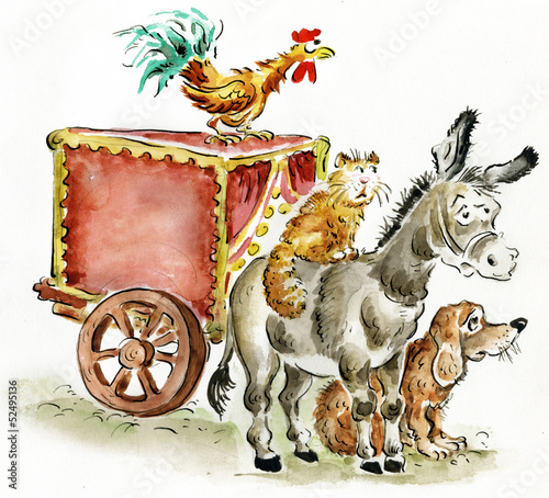 Bremen musicians fairy tale illustration