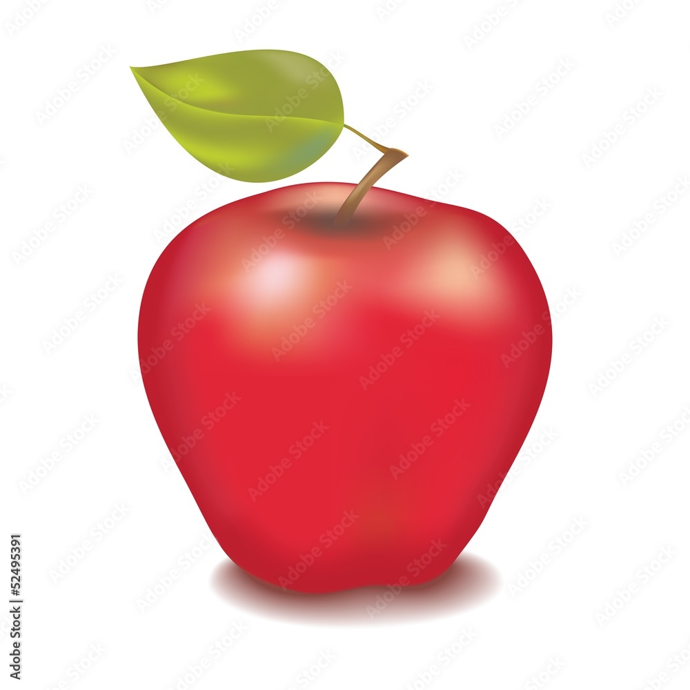 Obraz premium Tasty red apple with green leaf 