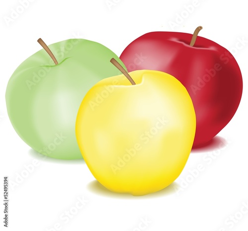 Three different tasty apples  isolated on white background