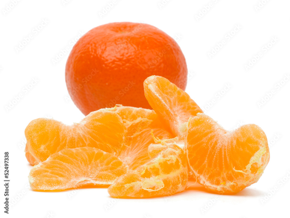 Peeled slices of tangerine on white Peeled slices of tangerine on white