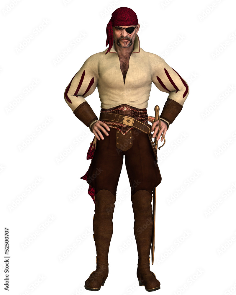 Obraz premium Stary pirat z przepaską na oczy i chustką
