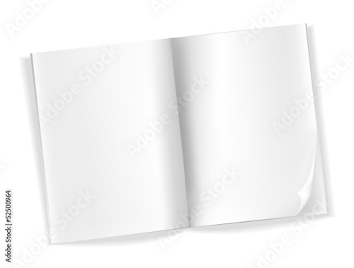 open blank magazine pages on white