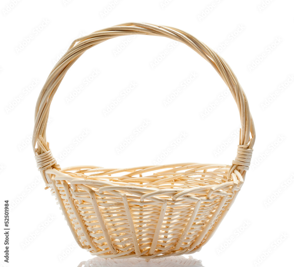 Wattled basket with reflection on a white background Wattled basket with reflection on a white background