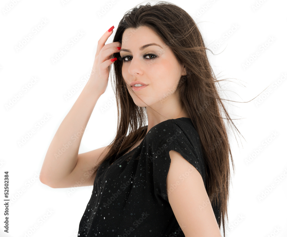 Obraz premium Beautiful woman with long brown hair.Pportrait of a fashion mode