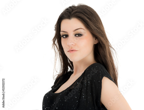 Beautiful woman with long brown hair.Pportrait of a fashion mode photo