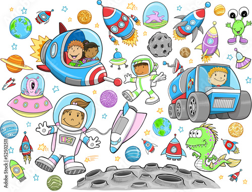 Cute Outer Space Vector Illustration Design Set