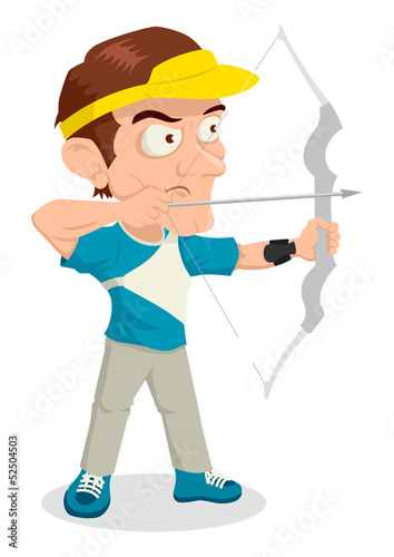 Caricature illustration of an archer aiming with bow