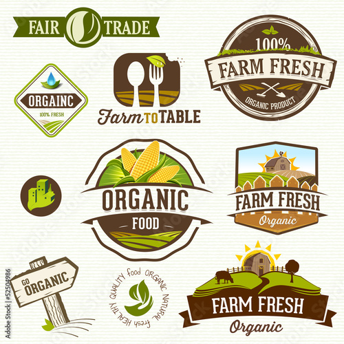 Set of Fresh Organic Labels and Elements