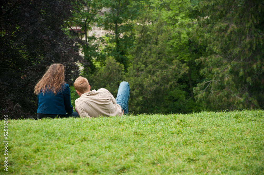 Fototapeta premium couple assis dans l'herbe