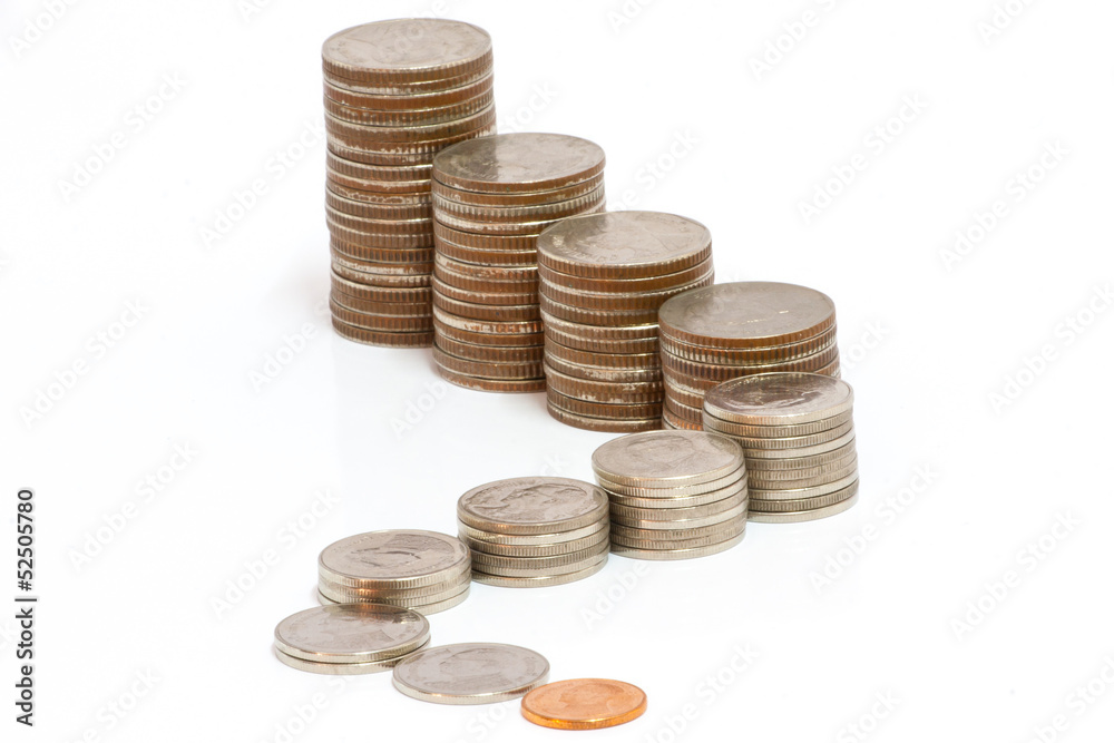 Stack of Thai coins isolated on white backgound Stack of Thai coins isolated on white backgound