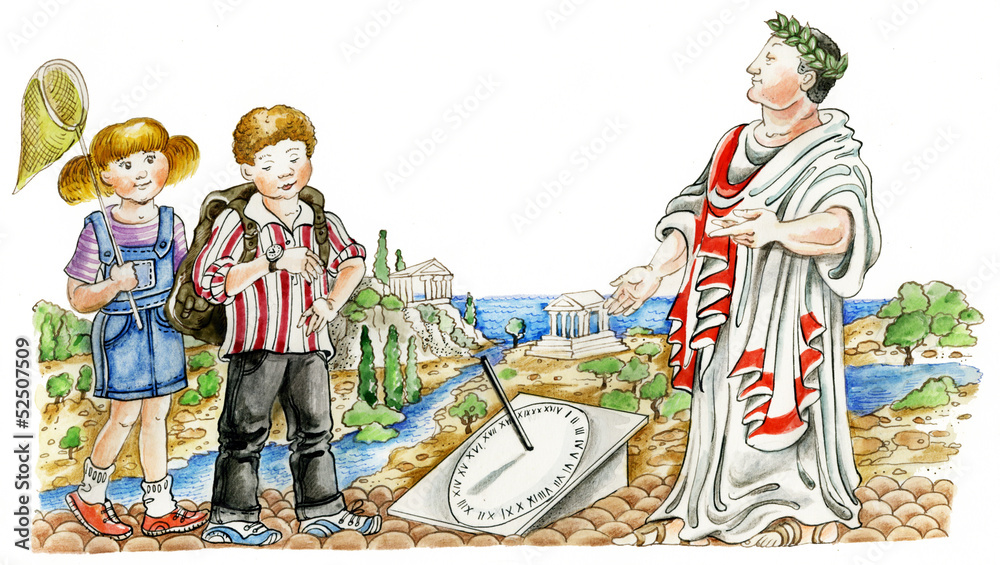 Obraz premium ancient Roman showing sun clock to present children