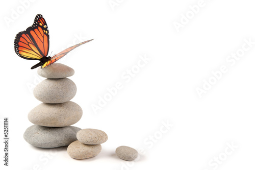 Wallpaper Mural Balanced stones with butterfly