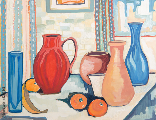 colorful still life - original painting oil on wood
