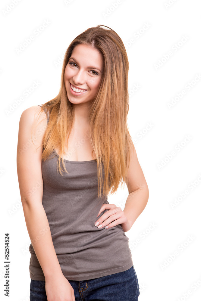 Attractive blonde woman posing and smiling Attractive blonde woman posing and smiling