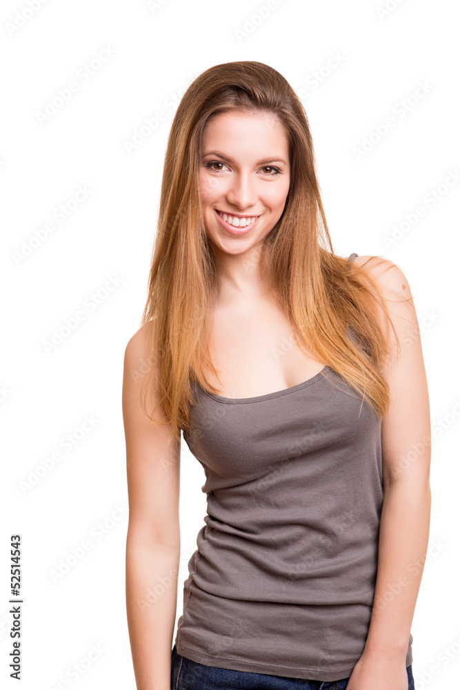 Attractive blonde woman posing and smiling Attractive blonde woman posing and smiling