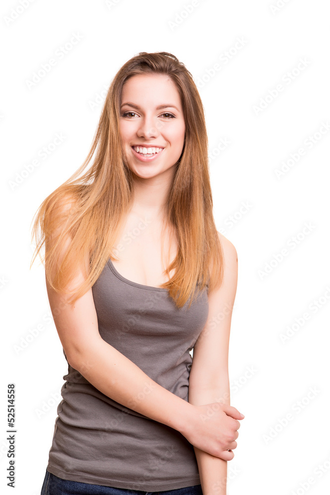 Attractive blonde woman posing and smiling Attractive blonde woman posing and smiling