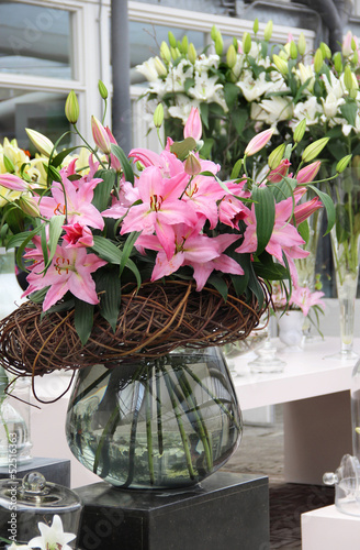 Big mix of amazing flowers in vases photo