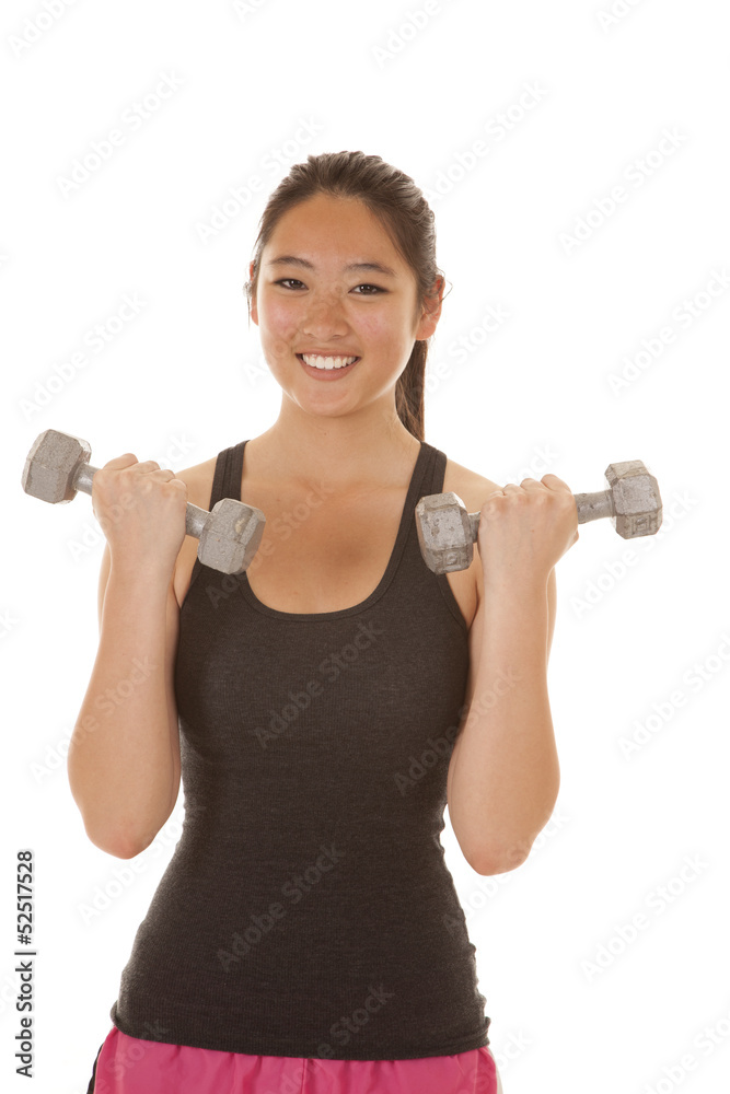 Asian woman curl weights Asian woman curl weights