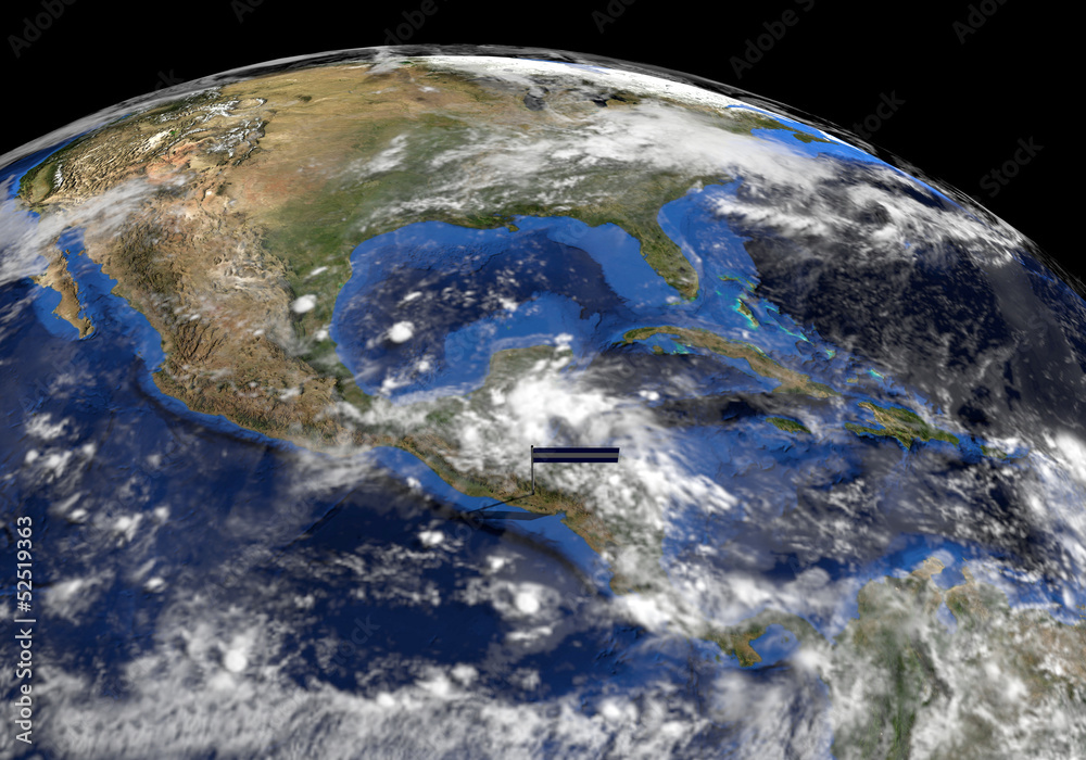 Fototapeta premium El Salvador flag on pole on earth globe illustration