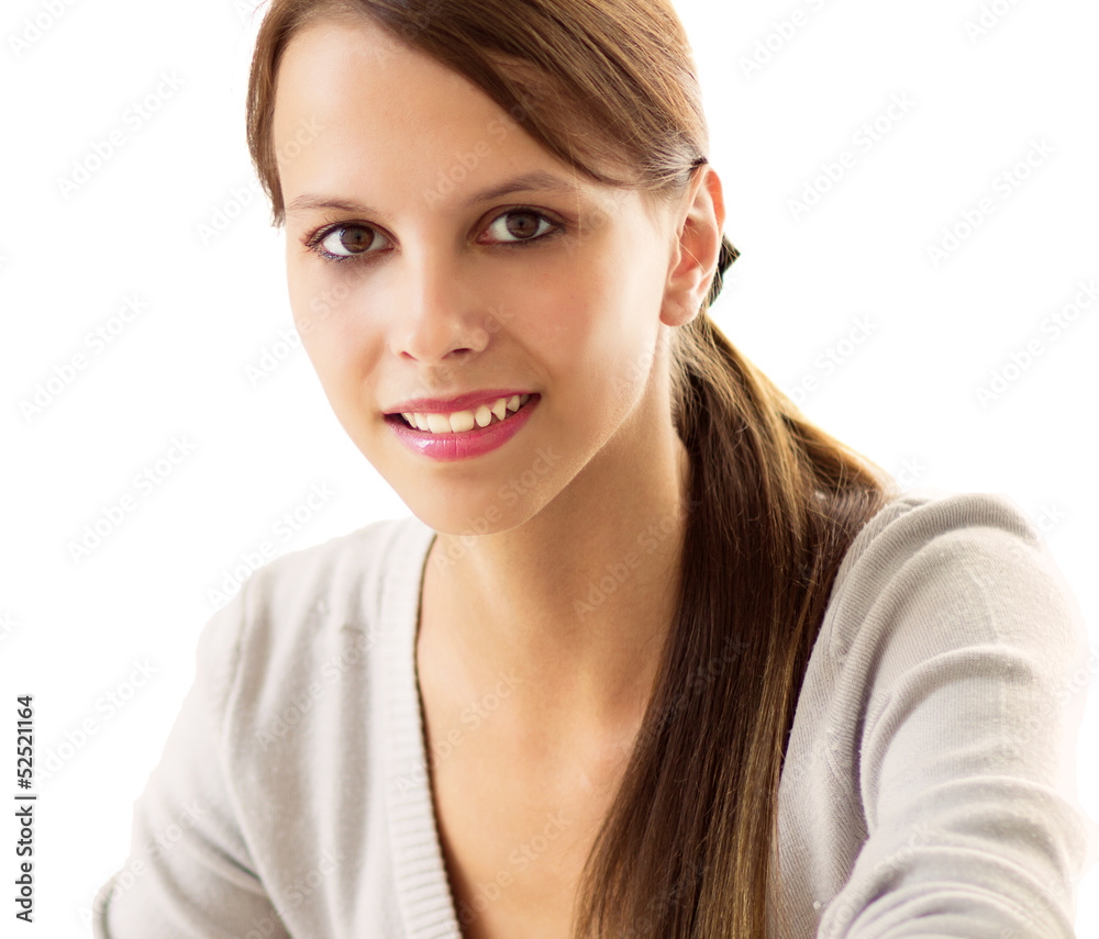 Close-up portrait of woman, isolated on white background Close-up portrait of woman, isolated on white background