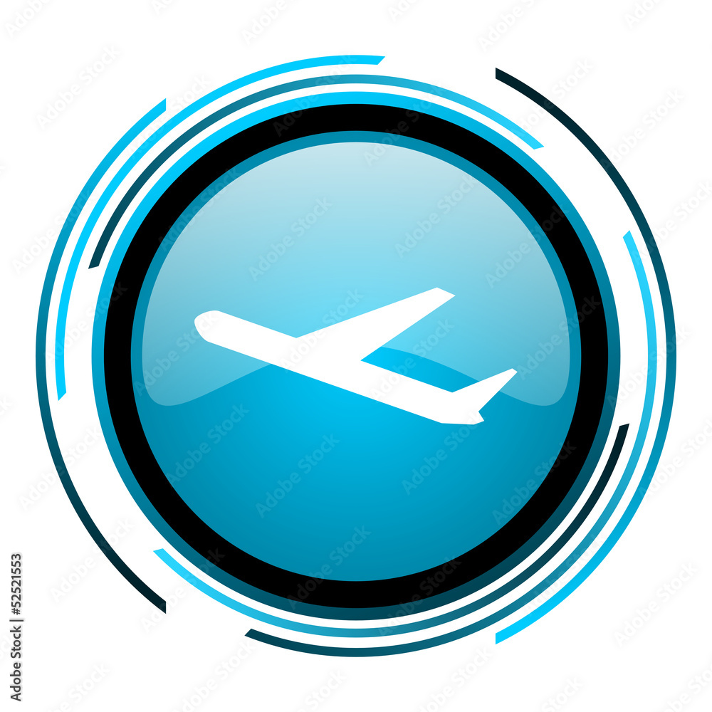 plane blue circle glossy icon