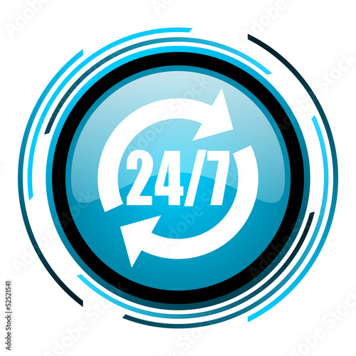 24/7 service blue circle glossy icon