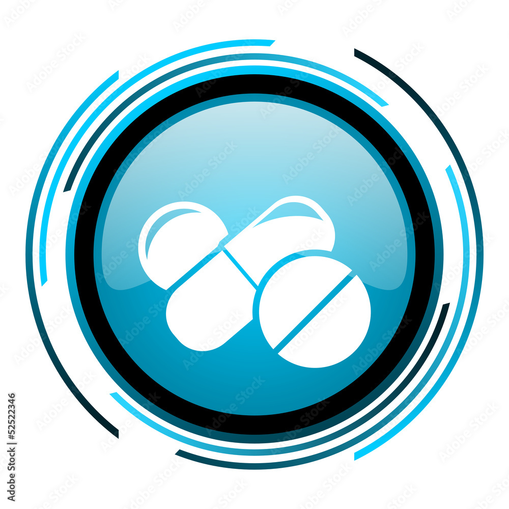 pills blue circle glossy icon