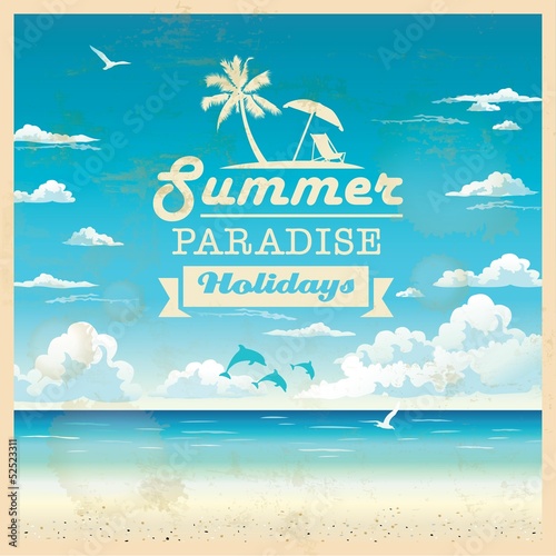 Summer beach vector background in retro style
