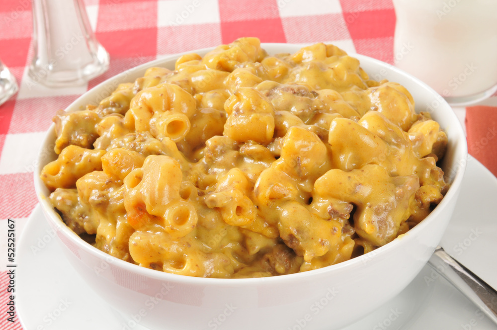Closeup of macaroni beef casserole Closeup of macaroni beef casserole