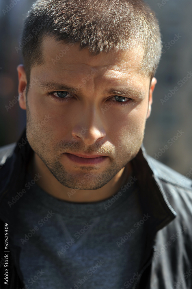 Fototapeta premium Male actor headshot showing action movie charackter