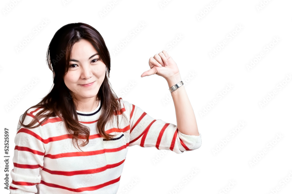 Smart female executive pointing at copyspace Smart female executive pointing at copyspace