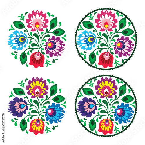 Ethnic round embroidery with flowers - traditional polish