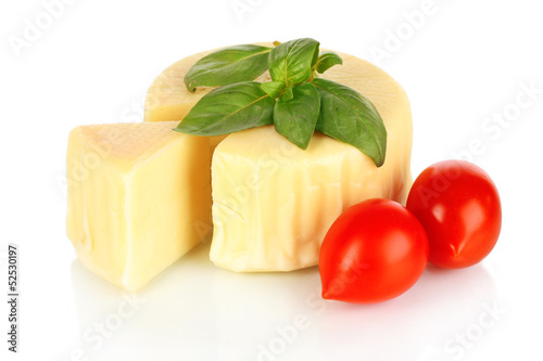 Cheese mozzarella,basil and tomato isolated on white