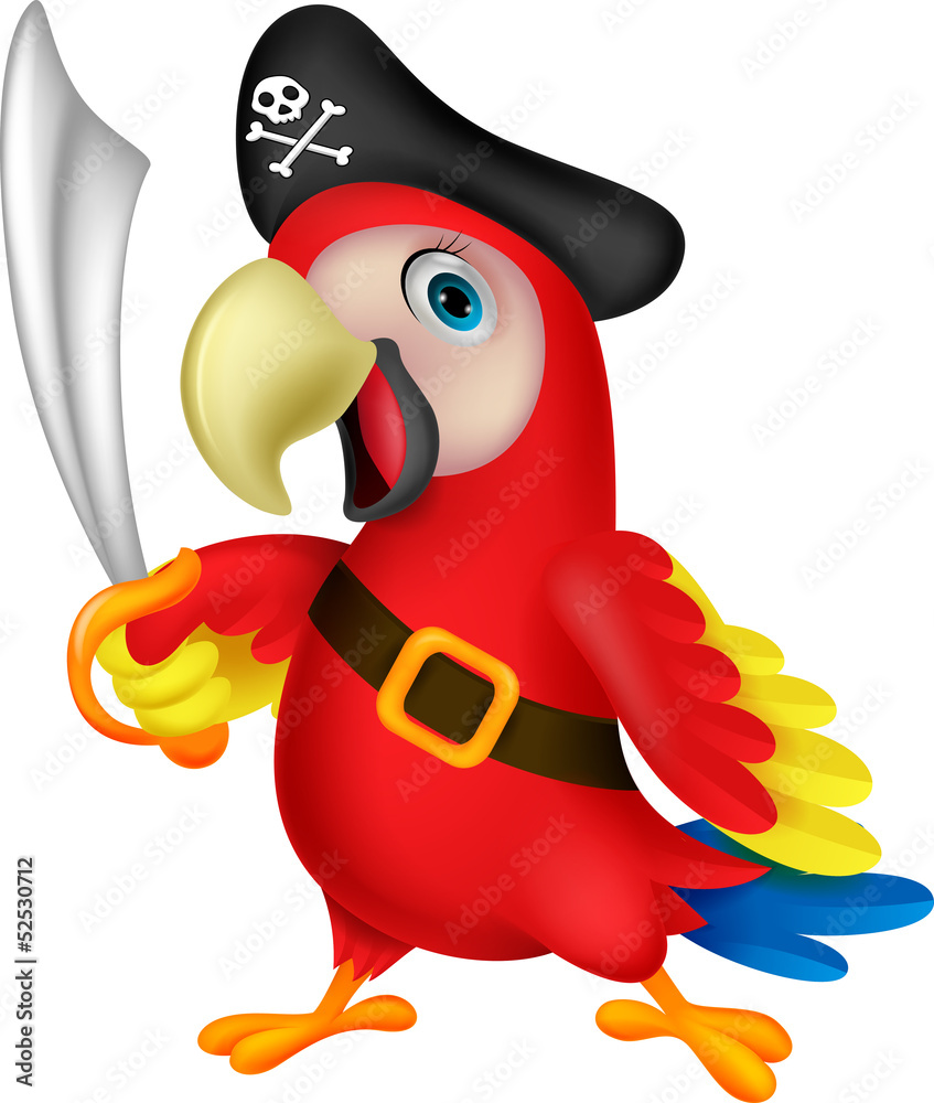 Fototapeta premium Cute parrot pirate cartoon