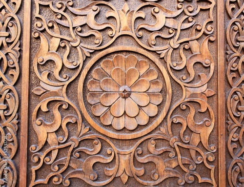 Detail of old engraved wooden