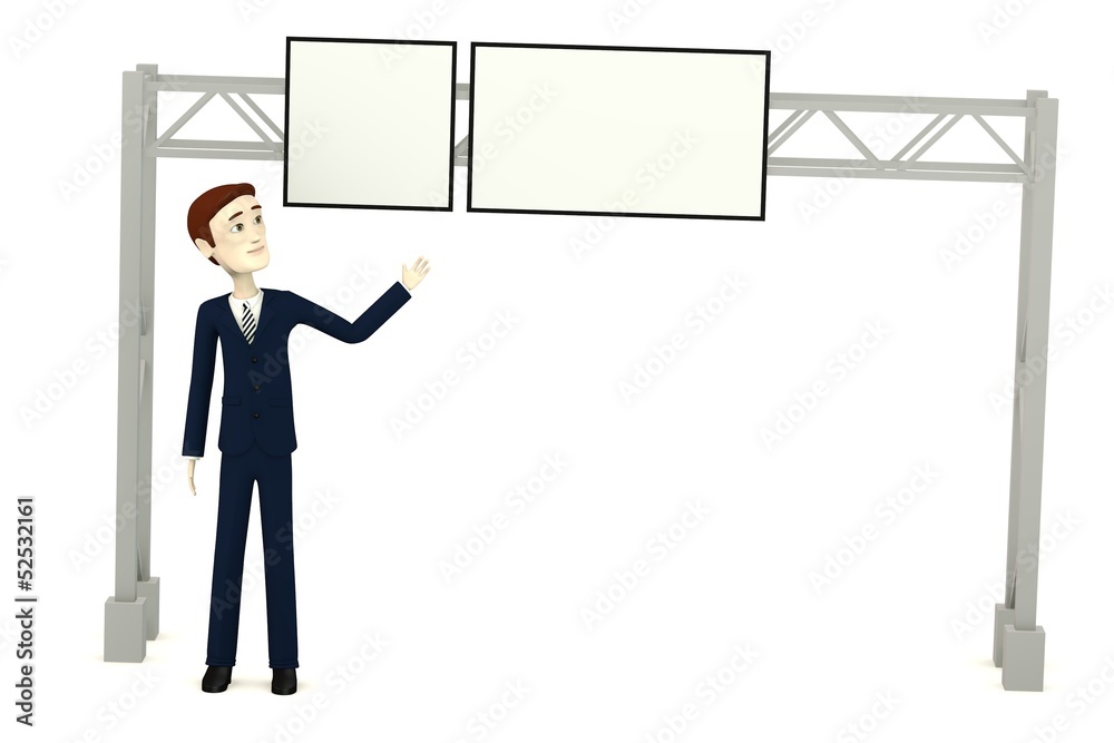 3d render of cartoon character with street sign 3d render of cartoon character with street sign