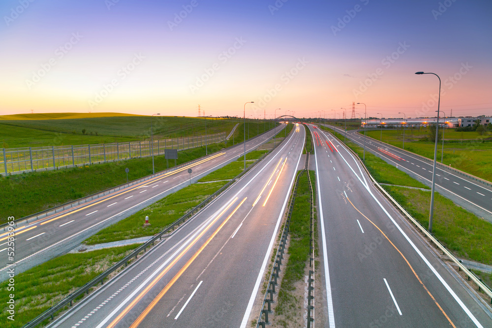 Bypass road of Tri city at dusk, Poland